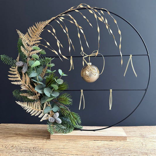 Decoratie Ring Kerst Ø50cm met kunsttakken - Goud