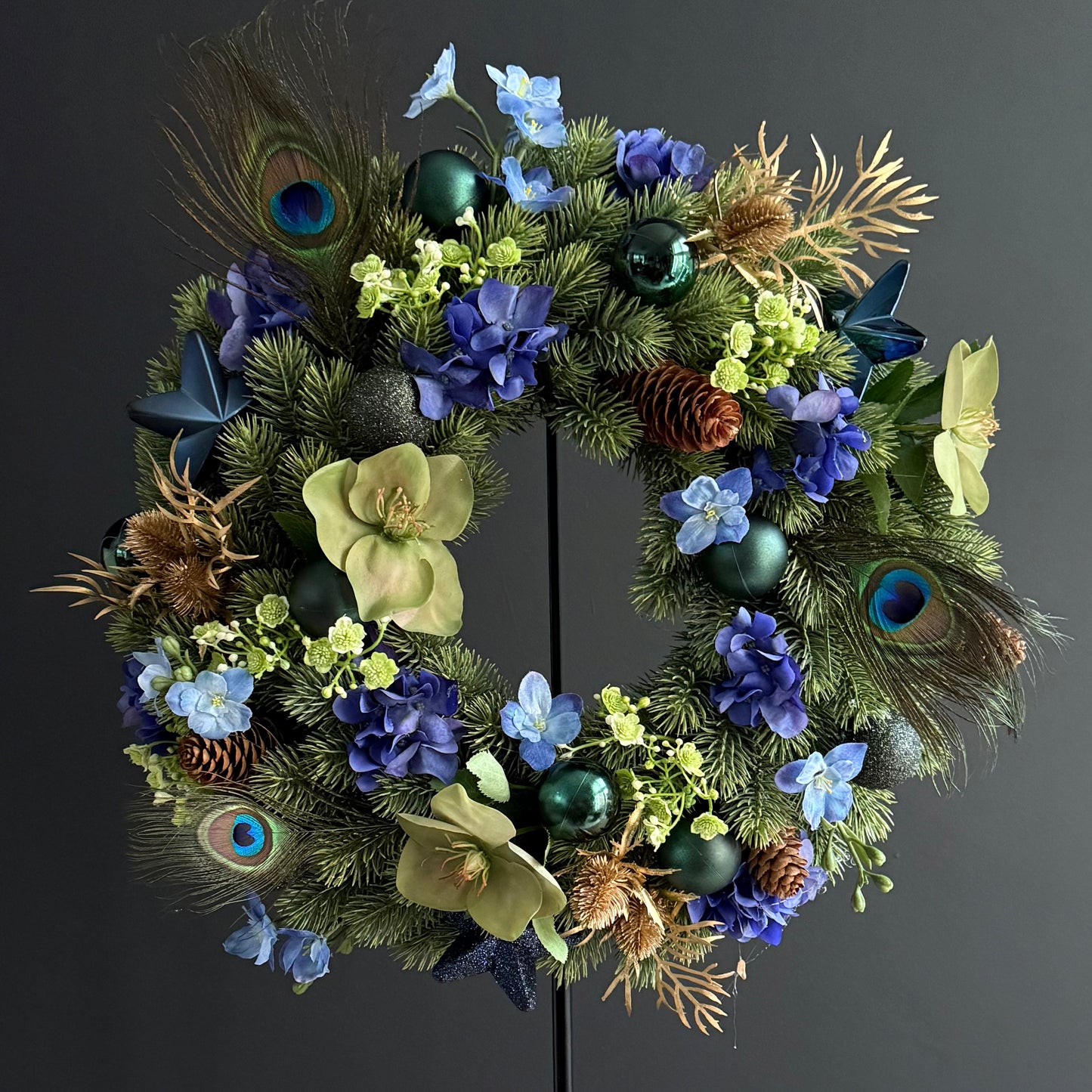 Kerstkrans Pauw - Blauw/groen Ø40cm