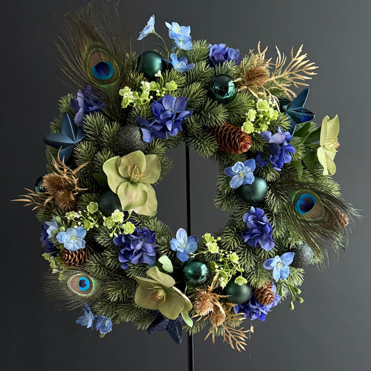 Kerstkrans Pauw - Blauw/groen Ø40cm