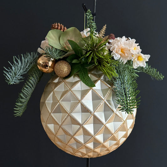 Kerstbal Ø20cm met kunstbloemen - Champagne/Goud