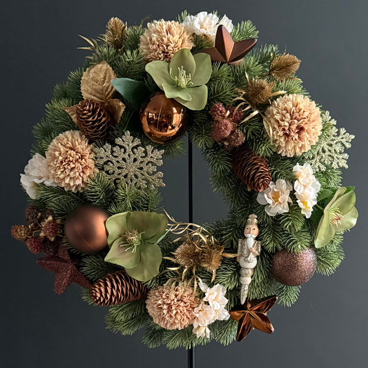 Kerstkrans Notenkraker - Brons/Champagne Ø40cm