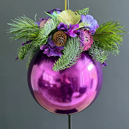 Kerstbal Ø20cm met kunstbloemen - Paars